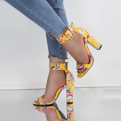 Open Toe Hollow Pattern Thick High Heel