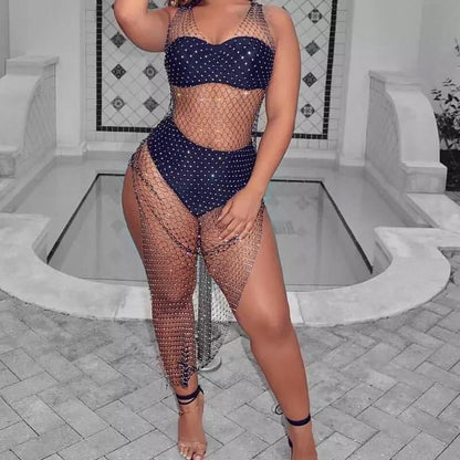 Suspender Rhinestone Mesh Dress