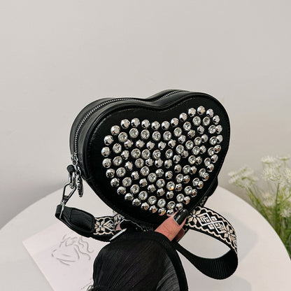 Heart Bag Wide Shoulder Strap Western Style All-matching Rivet