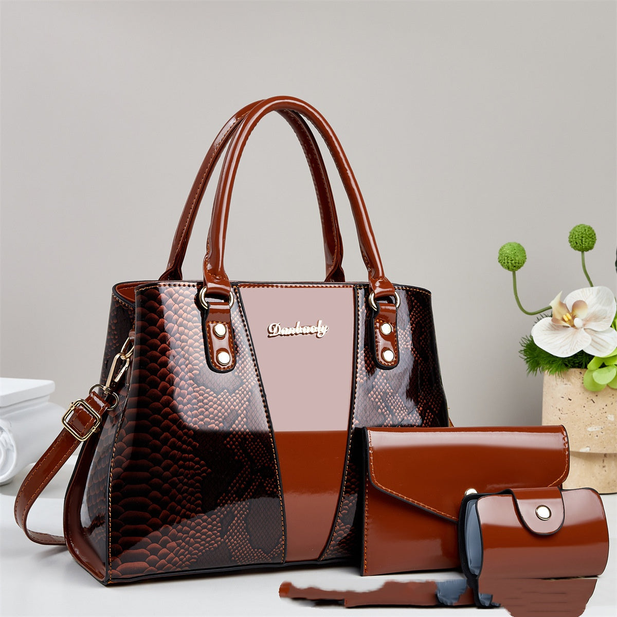 Shoulder Bag With A Snakeskin Pattern Tote Handbag